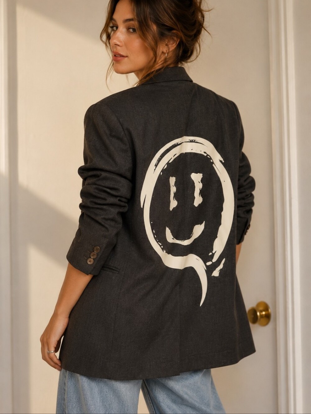 Women's Charcoal Gray Graphic-Back Blazer